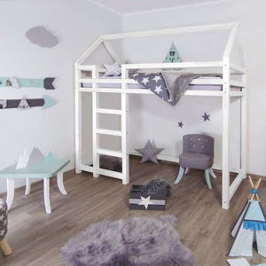 Bílá dřevěná vyvýšená dětská postel Benlemi Nesty, 90 x 200 cm