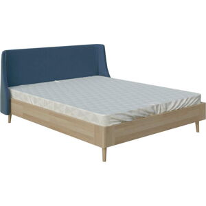 Modrá dvoulůžková postel ProSpánek Lagom Side Wood, 160 x 200 cm