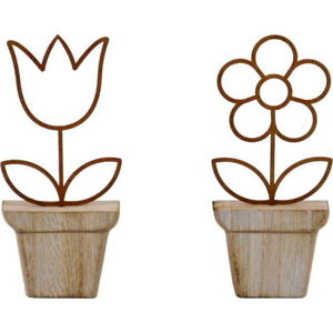 Sada 2 dřevěných dekorací ve tvaru květin Ego Dekor, 6,5 x 15 cm