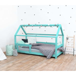Tyrkysová dětská postel s bočnicí ze smrkového dřeva Benlemi Tery, 80 x 160 cm