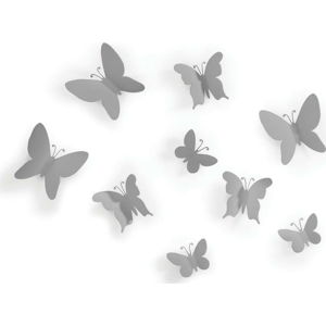 Sada 9 šedých nástěnných 3D dekorací Umbra Butterflies