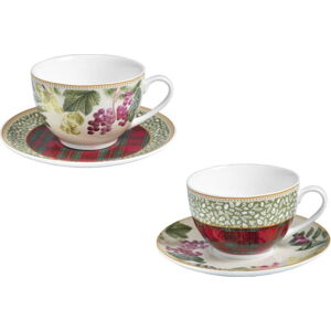Sada 2 porcelánových šálků s podšálky Brandani Sottobosco Tea Cup