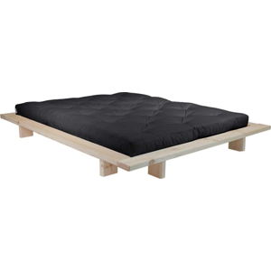 Dvoulůžková postel z borovicového dřeva s matrací Karup Design Japan Double Latex Raw/Black, 140 x 200 cm