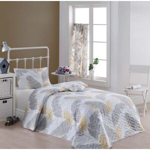 Set přehozu přes postel a povlaku na polštář s příměsí bavlny Eponj Home Altin Yaprak Grey, 160 x 220 cm