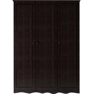 Tmavě hnědá třídveřová šatní skříň z masivního borovicového dřeva Støraa Amanda