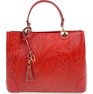 Červená kožená kabelka Carla Ferreri Floral