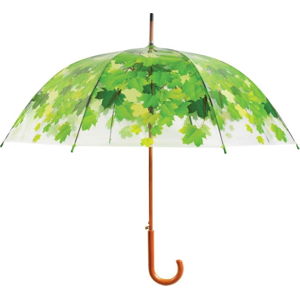 Transparentní větruodolný holový deštník se zelenými detaily Esschert Design Ambiance Birdcage Leaf, ⌀ 92,5 cm