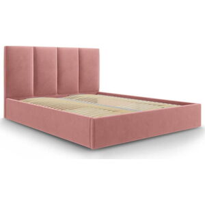 Růžová sametová dvoulůžková postel Mazzini Beds Juniper, 140 x 200 cm
