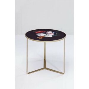 Černý odkládací stolek s deskou v květinovém dekoru Kare Design Flores, ø 45 cm