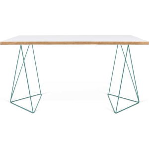 Bílý pracovní stůl se zelenými nohami TemaHome Flow, 75 x 140 cm