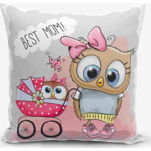 Povlak na polštář s příměsí bavlny Minimalist Cushion Covers Best Mom Owl, 45 x 45 cm