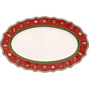 Červený porcelánový servírovací talíř s vánočním motivem Villeroy & Boch, 38 x 23,5 cm