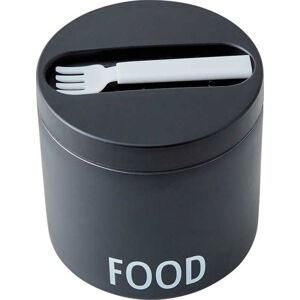 Černý svačinový termo box s lžící Design Letters Food, výška 11,4 cm