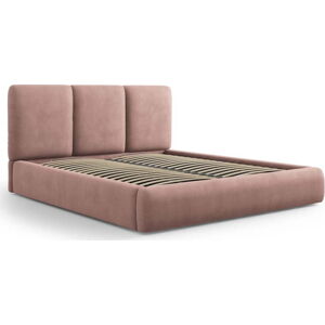 Světle růžová čalouněná dvoulůžková postel s úložným prostorem s roštem 180x200 cm Brody – Mazzini Beds