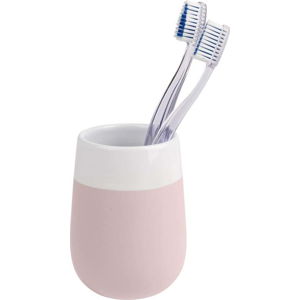 Růžovo-bílý keramický kelímek na zubní kartáčky Wenko Matta