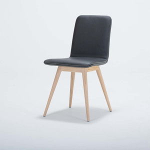 Jídelní židle z masivního dubového dřeva s koženým černým sedákem Gazzda Ena