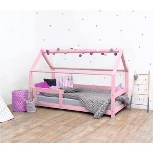 Růžová dětská postel s bočnicí ze smrkového dřeva Benlemi Tery, 90 x 200 cm