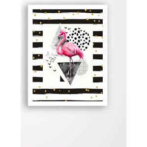 Nástěnný obraz na plátně v bílém rámu Tablo Center Flamingo Black, 29 x 24 cm