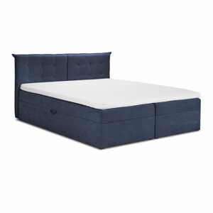 Tmavě modrá dvoulůžková postel Mazzini Beds Echaveria, 200 x 200 cm
