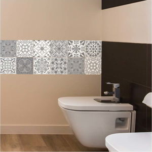 Sada 12 nástěnných samolepek Ambiance Wall Decal Tiles Grey and White Torino, 20 x 20 cm