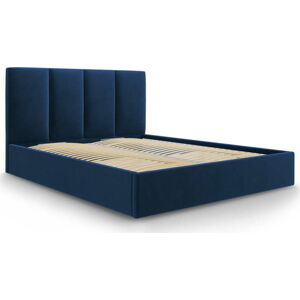 Tmavě modrá sametová dvoulůžková postel Mazzini Beds Juniper, 180 x 200 cm