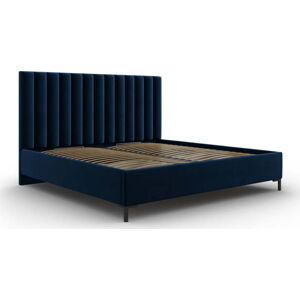 Tmavě modrá čalouněná dvoulůžková postel s úložným prostorem s roštem 180x200 cm Casey – Mazzini Beds