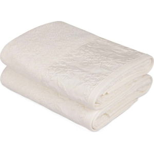 Sada 2 béžových ručníků z čisté bavlny Lora, 50 x 90 cm