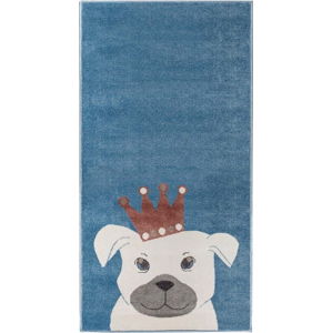 Tmavě modrý koberec s motivem psa KICOTI, 80 x 150 cm