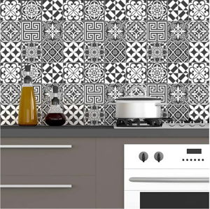 Sada 60 nástěnných samolepek Ambiance Traditional Tiles Shade of Gray, 10 x 10 cm