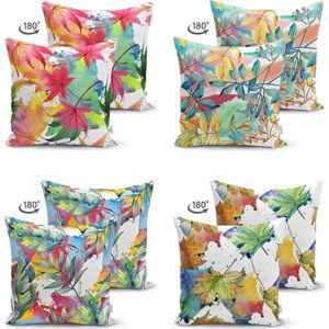 Sada 4 povlaků na polštář Minimalist Cushion Covers Colorful Flowers, 45 x 45 cm