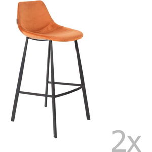 Sada 2 oranžových barových židlí se sametovým potahem Dutchbone, výška 106 cm
