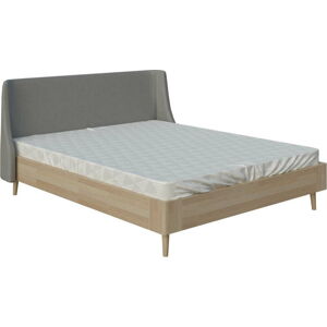 Šedá dvoulůžková postel ProSpánek Lagom Side Wood, 140 x 200 cm