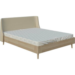 Béžová dvoulůžková postel ProSpánek Lagom Side Wood, 140 x 200 cm