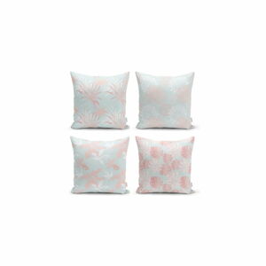Sada 4 dekorativních povlaků na polštáře Minimalist Cushion Covers Blue Leaves, 45 x 45 cm