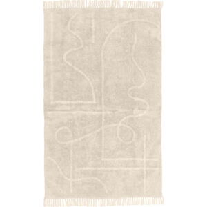 Světle béžový ručně tkaný bavlněný koberec Westwing Collection Lines, 120 x 180 cm
