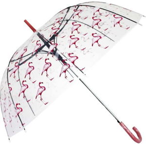 Transparentní holový deštník Ambiance Flamingos, ⌀ 100 cm