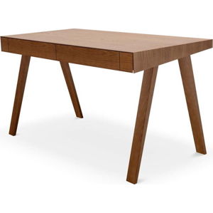 Hnědý psací stůl s nohami z jasanového dřeva EMKO 4.9, 140 x 70 cm