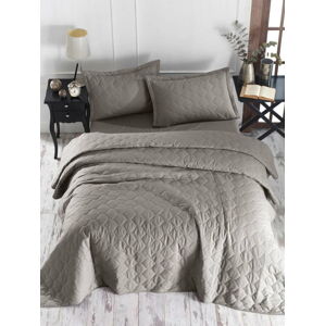 Šedý přehoz přes postel se 2 povlaky na polštář z ranforce bavlny EnLora Home Fresh, 225 x 240 cm