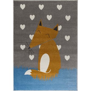 Šedý koberec s motivem lišky KICOTI Grey, 80 x 150 cm