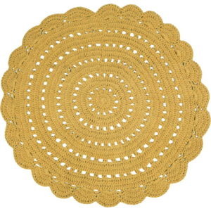 Žlutý ručně háčkovaný bavlněný koberec Nattiot Alma, ⌀ 120 cm