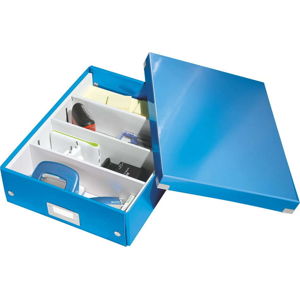 Modrý kartonový úložný box s víkem Click&Store - Leitz