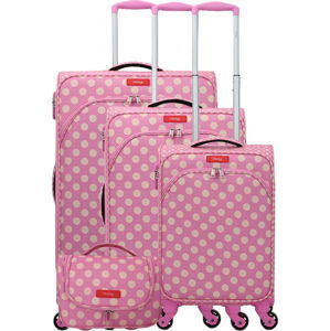 Set 3 růžových zavazadel na 4 kolečkách a kosmetického kufříku Lollipops