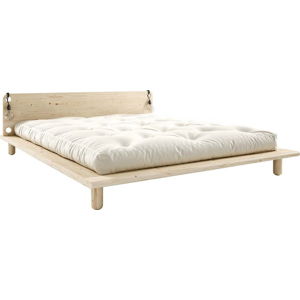 Dvoulůžková postel z masivního dřeva s čelem, lampičkami a matrací Comfort Karup Design Peek, 180 x 200 cm