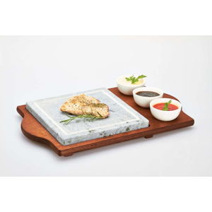 Servírovací podnos s kamennou deskou a miskami Bisetti Stone Plate, 48 x 30 cm
