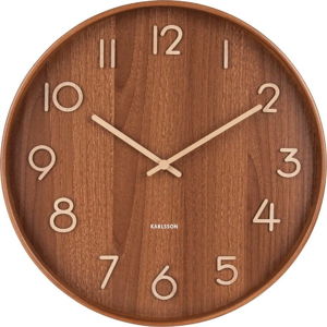 Hnědé nástěnné hodiny z lipového dřeva Karlsson Pure Large, ø 60 cm