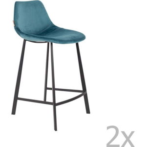 Sada 2 petrolejově modrých barových židlí se sametovým potahem Dutchbone, výška 91 cm