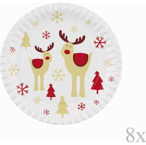 Sada 8 papírových vánočních tácků Neviti Rocking Rudolf, ⌀ 23 cm