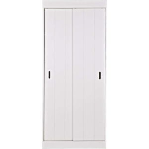 Bílá šatní skříň z borovicového dřeva s posuvnými dveřmi 85x195 cm Row - WOOOD