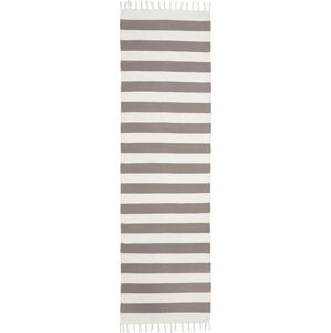 Béžovo-šedý ručně tkaný bavlněný běhoun Westwing Collection Blocker, 70 x 250 cm