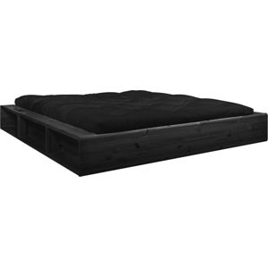 Černá dvoulůžková postel z masivního dřeva s úložným prostorem a černým futonem Comfort Karup Design Ziggy, 180 x 200 cm